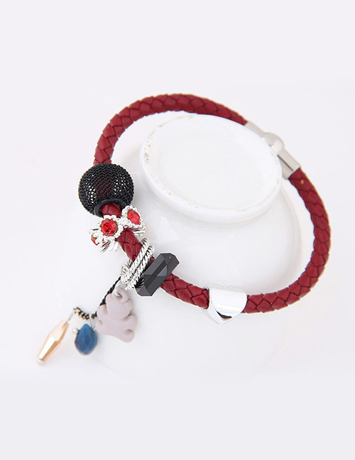 Trendy Beige Bear Pendant Decorated Simple Bracelet
