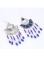 Trendy Dark Blue Long Tassel Decorated Sector Shape Earrings