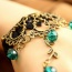 Vintage Green Beads&rose Flower Shape Decorated Leaf Design Ring