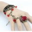 Vintage Red Beads&rose Flower Shape Decorated Leaf Design Ring