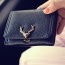 Fashion Black Metail Deer Head Decorated Pure Color Wallet