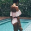 Fashion Pink Pure Color Decorated Off-the-shoulder Lotus Leaf Hem Design Bikini