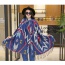 Fashion Blue Jacquard Weave Pattern Decorated Double Sides Dual-use Thick Shawl