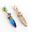 Fashion Blue Oval Shape Diamond Decorated Leaf Shape Simple Earrings