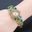 Fashion Gold Color+green Flower Decorated Hollow Out Design Color Matching Watch