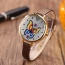 Fashion Brown Buterfly Pattern Decorated Round Dail Design Thin Strap Watch