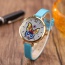 Fashion Blue Buterfly Pattern Decorated Round Dail Design Thin Strap Watch