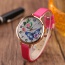 Fashion Plum Red Buterfly&flower Pattern Decorated Round Dail Thin Strap Watch
