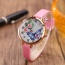 Fashion Pink Buterfly&flower Pattern Decorated Round Dail Thin Strap Watch
