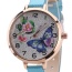 Fashion Blue Buterfly&flower Pattern Decorated Round Dail Thin Strap Watch