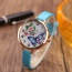 Fashion Blue Buterfly&flower Pattern Decorated Round Dail Thin Strap Watch