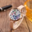 Fashion Beige Buterfly&flower Pattern Decorated Round Dail Thin Strap Watch