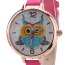 Fashion Plum Red Owl Pattern Decorated Round Dail Design Thin Strap Watch
