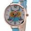 Fashion Blue Owl Pattern Decorated Round Dail Design Thin Strap Watch