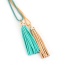 Bohemia Blue+gold Color Double Layer Tassel Decorated Simple Long Chain Necklace