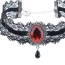 Fashion Claret Red Oval Shape Diamond Decorated Hollow Out Lace Choker