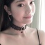 Fashion Claret Red Oval Shape Diamond Decorated Hollow Out Lace Choker