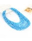 Fashion Blue Beads Decorated Color Matching Multi-layer Necklace