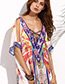 Bohemia Multi Color Printing Pattern Decorated Simple Long V-nickline Long Dress