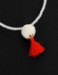 Retro Red+white Tassel&fuzzy Ball Decorated Simple Short Chain Necklace