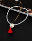 Retro Red+white Tassel&fuzzy Ball Decorated Simple Short Chain Necklace