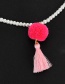 Retro Plum-color+pink Tassel&fuzzy Ball Decorated Simple Short Chain Necklace