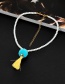 Retro Blue+yellow Tassel&fuzzy Ball Decorated Simple Short Chain Necklace