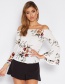 Fashion Black Painting Flower Decorated Off Shoulder Long Sleeve Shirt