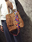 Fashion Brown Tassel Pendant Decorated Pure Color Shoulder Bag(2pcs)