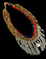 Bohemia Multi-color Watershape Diamond Decoarted Simple Tassel Short Chain Necklace