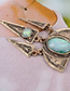 Vintage Gold Color Round Gemstone Decorated Triangle Design Earrings