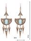 Vintage Gold Color Round Gemstone Decorated Triangle Design Earrings