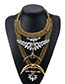 Exaggerate Gold Color Crescent Moon Shape Decorated Simple Pure Color Double Layer Necklace
