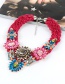 Trendy Claret Red Geometric Shape Diamond Decorated Flower Design Necklace