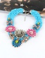Trendy Blue Geometric Shape Diamond Decorated Flower Design Necklace