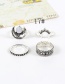 Vintage Silver Color Oval Shape Gemstone Decorated Simple Pure Color Rings (4pcs)
