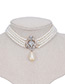 Elegant White Square Shape Diamond Decorated Simple Multilayer Necklace