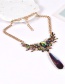 Fashion Plum Red Diamond Decorated Water Drop Shape Pure Color Necklace