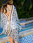 Fashion Blue Flower Pattern Decorated Cardigan Design Bikini Cover Up Smock
