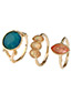 Vintage Gold Color Round Shape Decorated Simpe Rings (3pcs)
