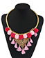 Fashion Pink Tassel&fuzzy Ball Decorated Color Matching Pom Necklace
