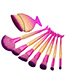 Trendy Gold Color+plum Red Color Matching Decorated Simple Mermaid Makeup Brush(8pcs)