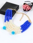 Fashion Sapphire Blue Pearls&fuzzy Balls Decorated Multi-layer Pom Necklace