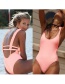 Fashion Pink Pure Color Decorated Low-neckline Bandage Swimsuit