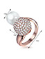 Fashion Rose Gold Pearl&diamond Decorated Opening Ring