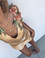 Fashion Gold Color Embroidery Flower Decorated V Neckline Simple Dress