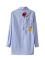 Fashion Blue Embroidered Fabric Decorated Simple Long-sleeved Sark