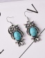 Fashion Blue Oval Gemstone Decorated Owl Shape Earrings