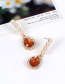 Elegant Light Orange Watershape Diamond Decorated Earrings