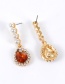 Elegant Light Orange Watershape Diamond Decorated Earrings
